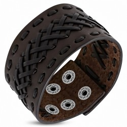 Bracelet en cuir véritable avec fermeture à glissière et tissage croisé