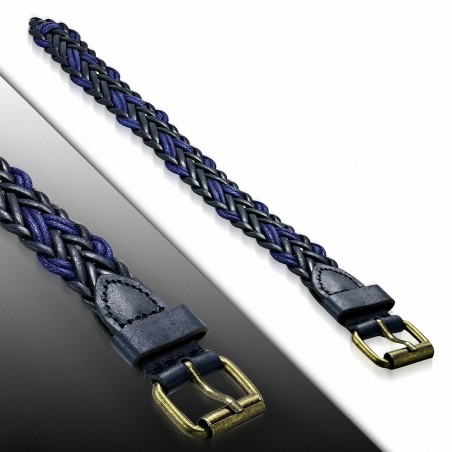 Bracelet en cuir noir tressé violet / violet avec boucle de ceinture