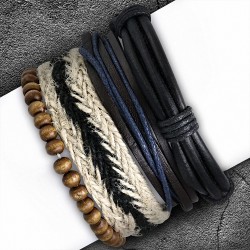 Ensemble de bracelets | Bracelets en cuir réglables de bracelet de mode de perles d'étirement en bois de mode tressées