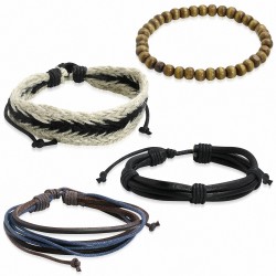 Ensemble de bracelets | Bracelets en cuir réglables de bracelet de mode de perles d'étirement en bois de mode tressées