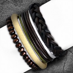 Ensemble de bracelets | Bracelets en cuir réglables de bracelet de mode de perles en bois extensibles tressés