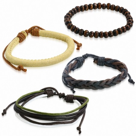 Ensemble de bracelets | Bracelets en cuir réglables de bracelet de mode de perles en bois extensibles tressés