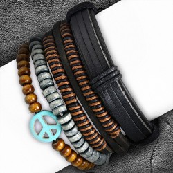 Ensemble de bracelets | Jeu de bracelets en cuir réglables en forme de perles de mode en bois avec corde de maintien