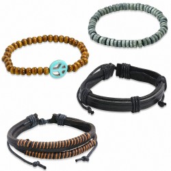 Ensemble de bracelets | Jeu de bracelets en cuir réglables en forme de perles de mode en bois avec corde de maintien