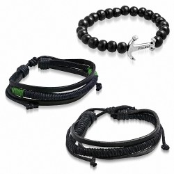 Ensemble de bracelets | bracelets en cuir réglables Vikings ancre marine Stretch