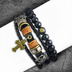Ensemble de bracelets | Bracelets réglables en cuir réglables de bracelet de mode de perles de mode