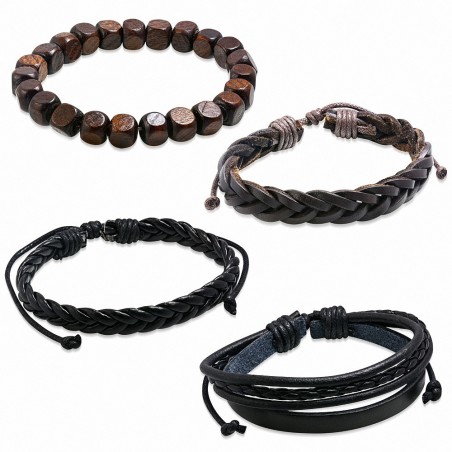 Ensemble de bracelets | Bracelets en cuir réglables de bracelet de mode de perles de mode en bois extensibles tressés