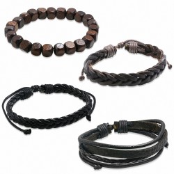 Ensemble de bracelets | Bracelets en cuir réglables de bracelet de mode de perles de mode en bois extensibles