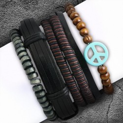 Ensemble de bracelets | Jeu de bracelets en cuir réglables en forme de perles de mode en bois avec cordes de maintien