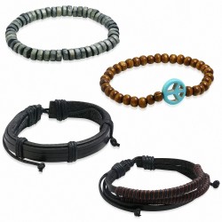 Ensemble de bracelets | Jeu de bracelets en cuir réglables en forme de perles de mode en bois avec cordes de maintien