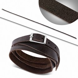 Bracelet en cuir marron véritable avec plusieurs boucles de ceinture