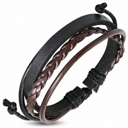Bracelet ajustable en cuir noir et marron ajustable tressé à la mode