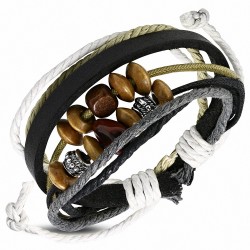 Bracelet réglable en cuir noir de Karma perles avec cordon de corde à la mode