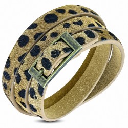 Bracelet léopard à la mode en flanelle et cuir PU avec boucle de ceinture à boucles multiples