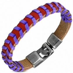 Bracelet à bascule à armure en cuir PU rouge et violet / violet