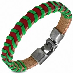 Bracelet à bascule à armure en cuir PU rouge et vert