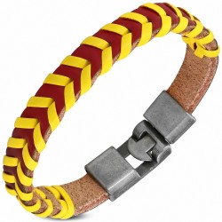 Bracelet à bascule à armure en cuir PU rouge et jaune