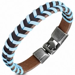 Bracelet à bascule à armure en cuir PU de couleur marron et bleu ciel