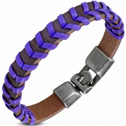 Bracelet à bascule à armure en cuir PU marron et violet / violet