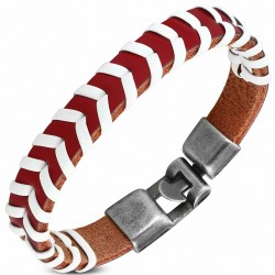 Bracelet à bascule à armure en cuir PU rouge et blanc