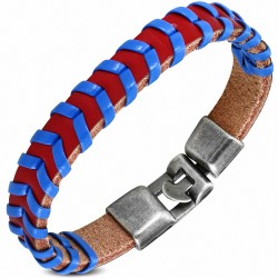 Bracelet à bascule à armure en cuir PU rouge et bleu