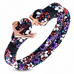 Bracelet en alliage de mode et en cuir PU avec fleurs colorées en cuir rose doré rose - FBX032