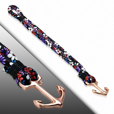 Bracelet en alliage de mode et en cuir PU avec fleurs colorées en cuir rose doré rose - FBX032