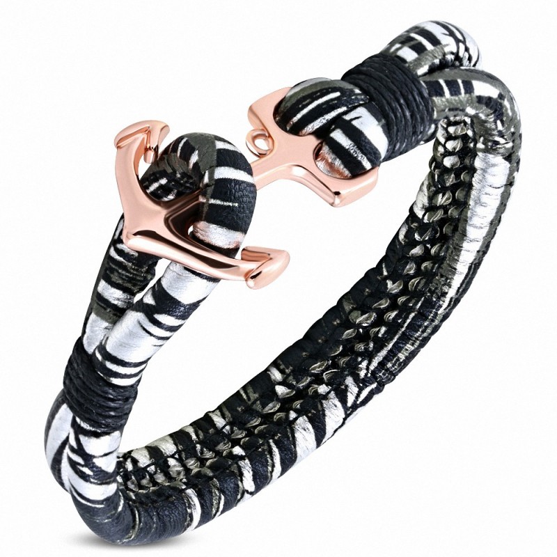 Bracelet alliage Fashion et Art peint en cuir PU avec bracelet en or rose plaqué de couleur marine - FBX064