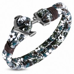 Bracelet alliage de mode et fleurs colorées en cuir PU avec ancre marine - FBX035