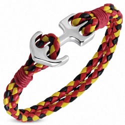 Bracelet alliage à la mode & tricolore tissé / tressé en cuir avec ancre marine - FBX013