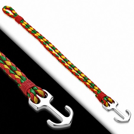 Bracelet en alliage de mode et tricolore tissé / tressé en cuir avec ancre marine - FBX014