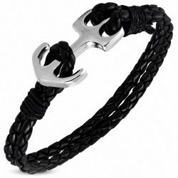 Bracelet en alliage marin à la mode en alliage noir et cuir tissé / tressé en cuir PU - FBX018
