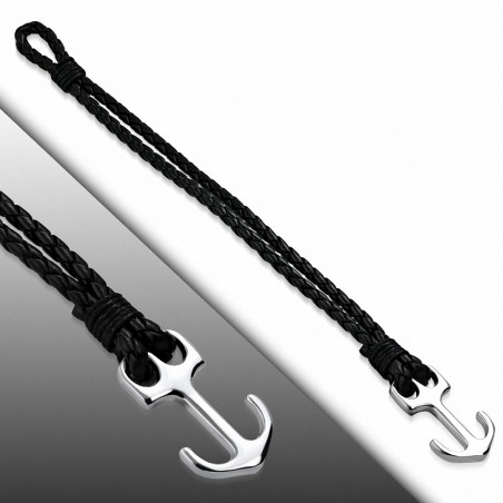 Bracelet en alliage marin à la mode en alliage noir et cuir tissé / tressé en cuir PU - FBX018