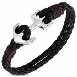 Bracelet en alliage de mode et bracelet en similicuir marin tissé / tressé brun foncé - FBX020