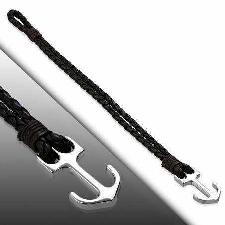 Bracelet en alliage de mode et bracelet en similicuir marin tissé / tressé brun foncé - FBX020