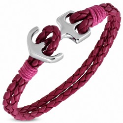 Bracelet alliage de mode et rose tissé / tressé en cuir PU avec ancre marine - FBX023