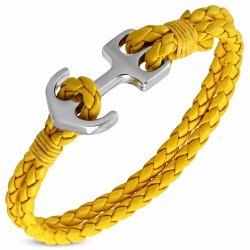 Bracelet en alliage marin à la mode en alliage marine et tressé jaune en cuir PU - FBX024