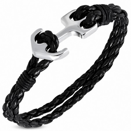 Bracelet en alliage marin à la mode en alliage noir et cuir tissé / tressé en cuir PU - FBX028