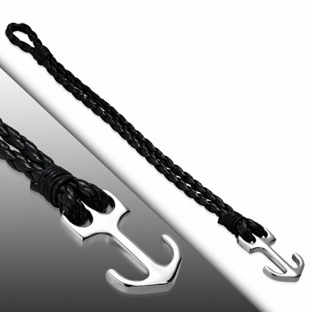 Bracelet en alliage marin à la mode en alliage noir et cuir tissé / tressé en cuir PU - FBX028