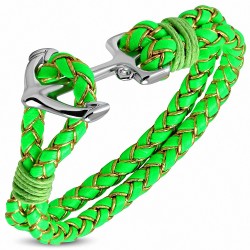 Bracelet en alliage marin à la mode en alliage marin et vert tissé / tressé en cuir PU