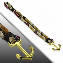 Bracelet en alliage de mode et en cuir PU de couleur unie en cuir doré plaqué d'ancre marine