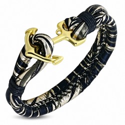 Bracelet en alliage de mode et peinture PU en cuir doré avec bracelet à ancre marine - FBX097