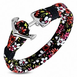 Bracelet en alliage marin à la mode en cuir PU avec fleurs colorées - FBX100