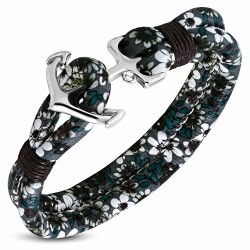 Bracelet alliage de mode et fleurs colorées en cuir PU avec ancre marine - FBX101