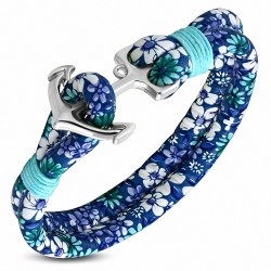 Bracelet alliage de mode et fleurs colorées en cuir PU avec ancre marine - FBX102