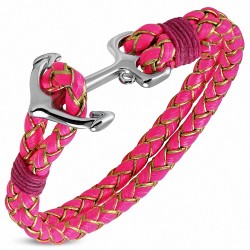Bracelet en alliage marin à la mode en alliage de mode et rose vif tissé / tressé en cuir PU - FBX115