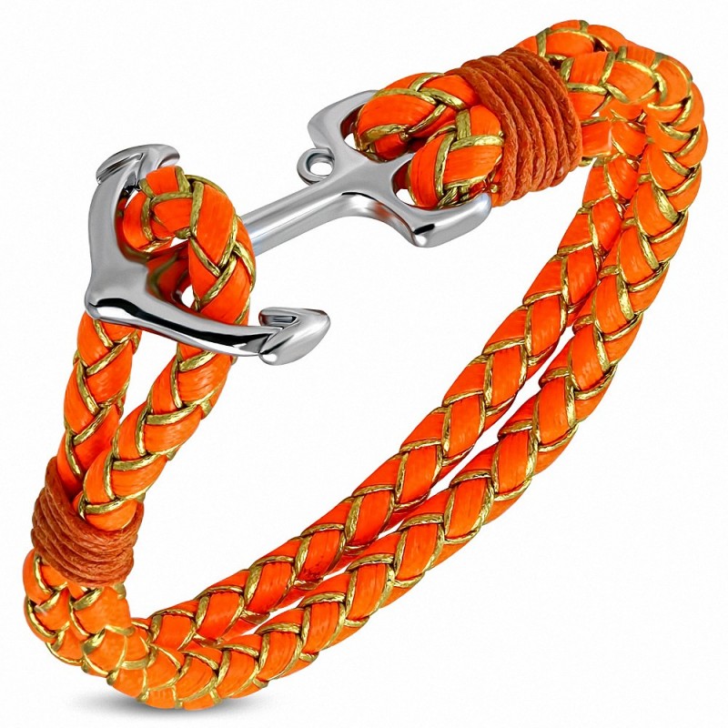 Bracelet alliage marine à la mode en alliage orange tissé / tressé en cuir PU - FBX116