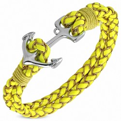 Bracelet en alliage marin à la mode en alliage marin et tressé jaune en cuir PU - FBX117