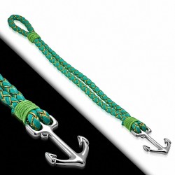 Bracelet alliage de mode et vert tissé / tressé en cuir PU avec ancre marine - FBX119