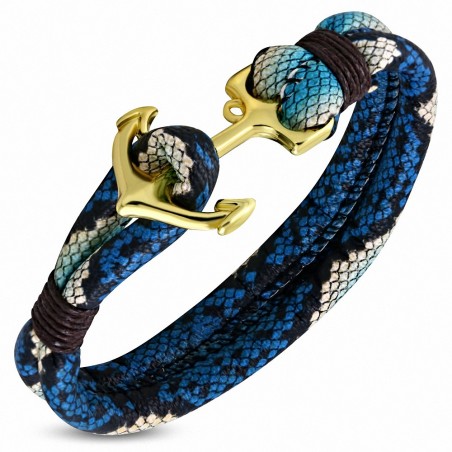 Bracelet en alliage de mode et en cuir PU avec un ancrage marin et un cuir